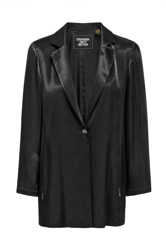 1990s Black Silk-like Womens Blazer - Front View