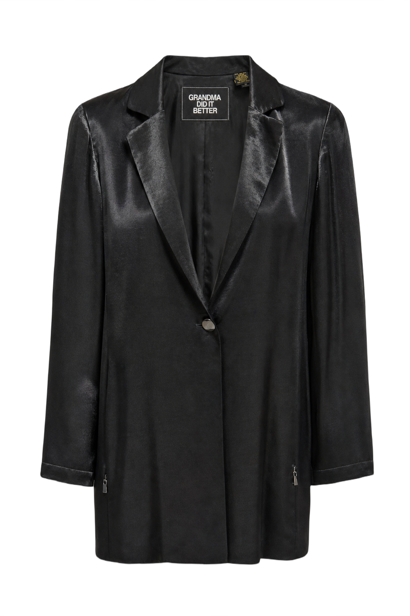 1990s Black Silk-like Womens Blazer - Front View
