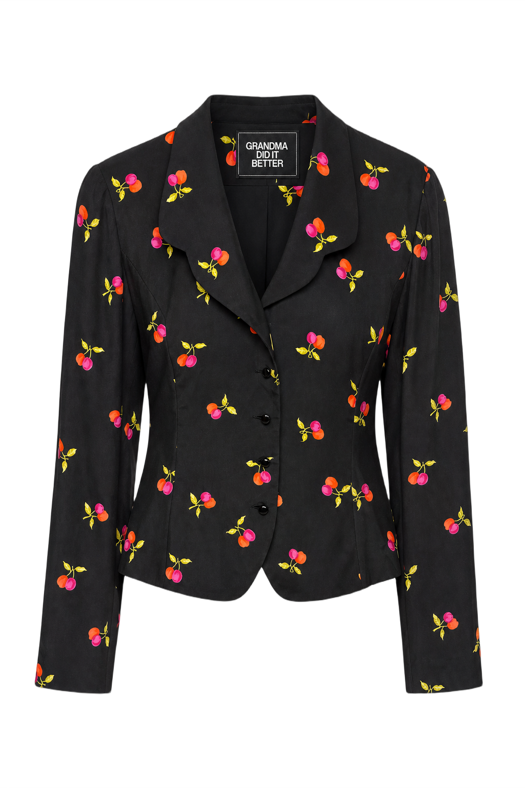 1990s Black Synthetic Floral Print Jacket - Front View