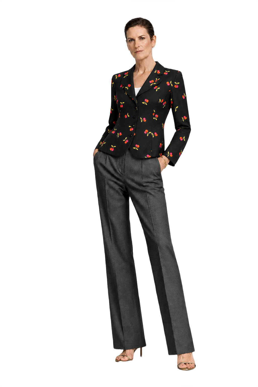 1990s Black Synthetic Floral Print Jacket - Model