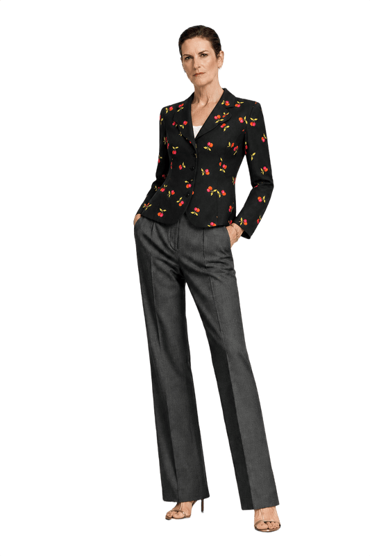 1990s Black Synthetic Floral Print Jacket - Model
