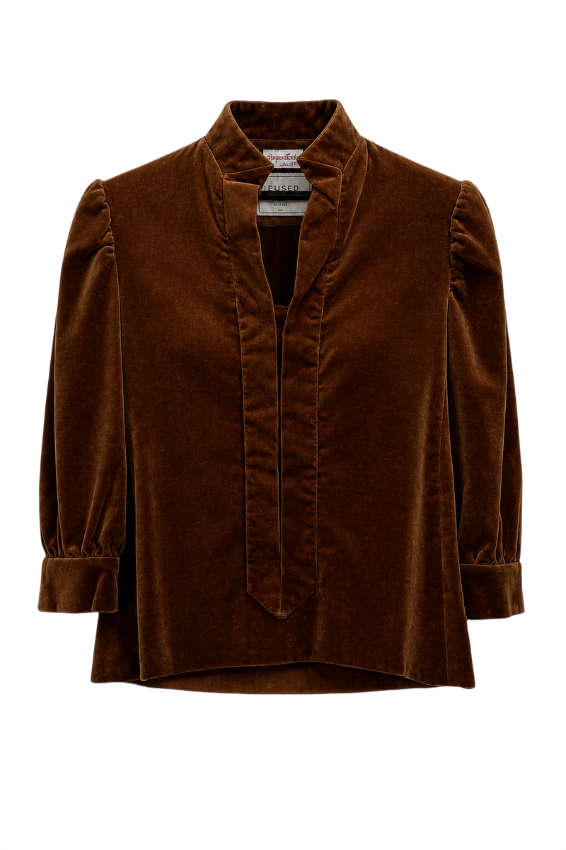 1970s Brown Velvet Blouse - Front View