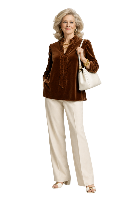 1970s Brown Velvet Blouse - Model