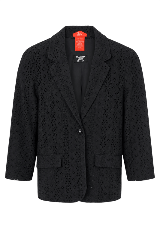 1990s Black Cotton Blazer - Front View