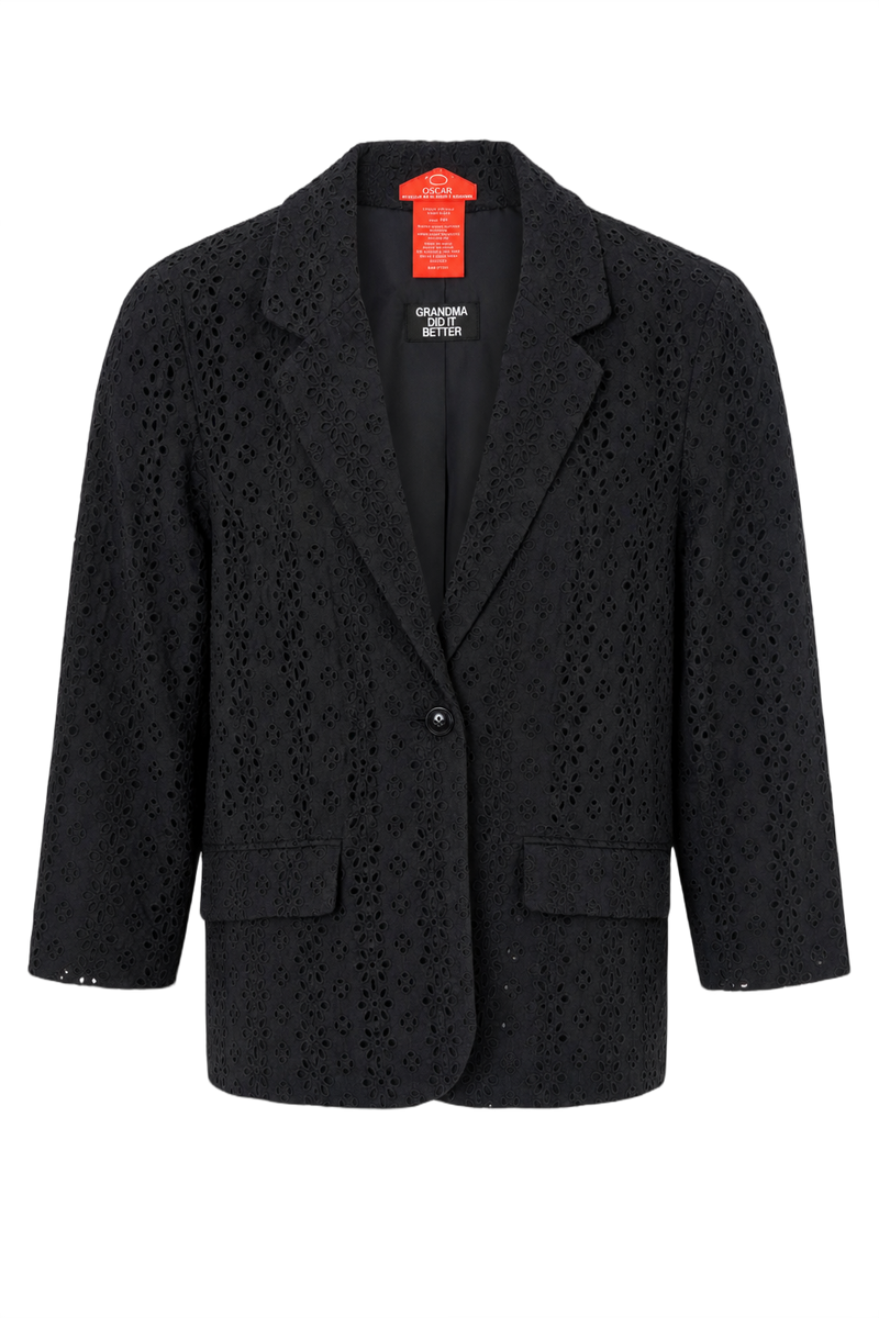 1990s Black Cotton Blazer - Front View