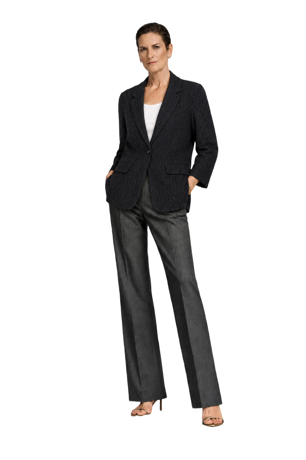 1990s Black Cotton Blazer - Model