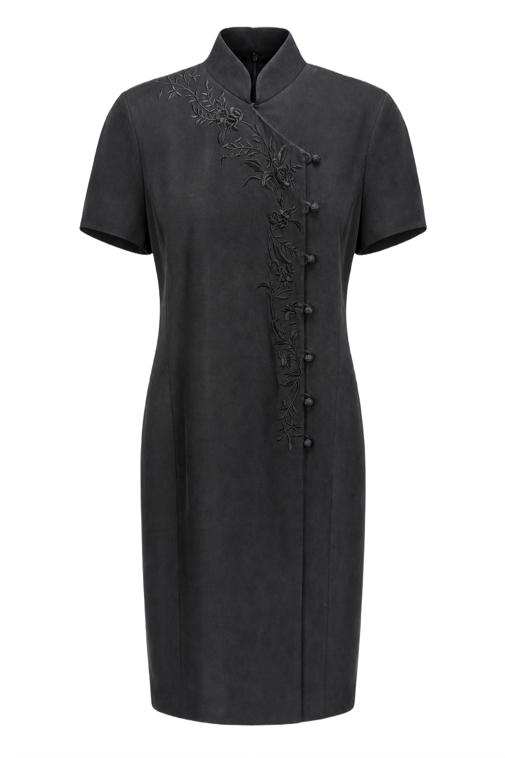 1990s Charcoal Grey Suede Dress - Front View