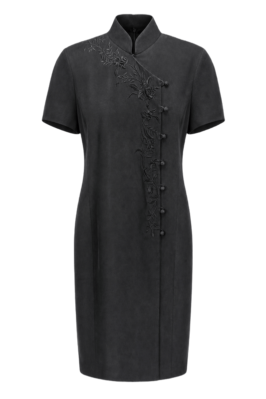 1990s Charcoal Grey Suede Dress - Front View