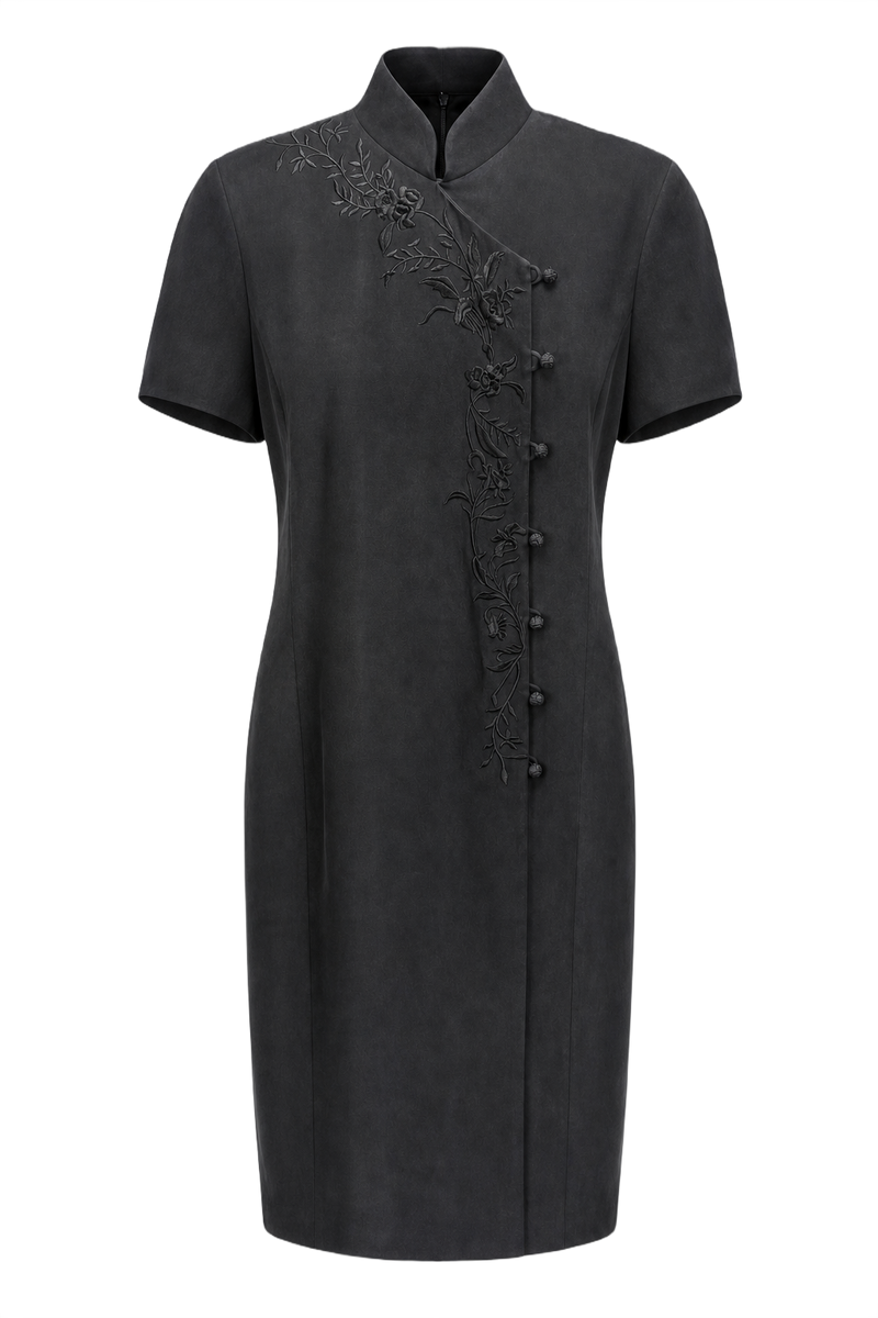 1990s Charcoal Grey Suede Dress - Front View