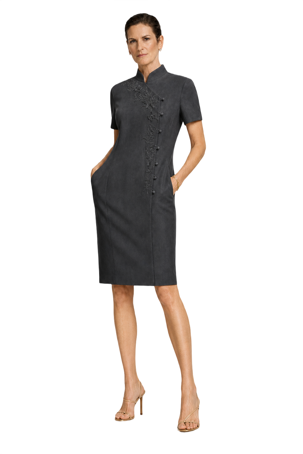 1990s Charcoal Grey Suede Dress - Model