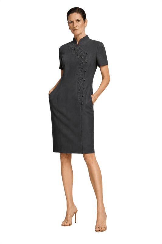 1990s Charcoal Grey Suede Dress - Model