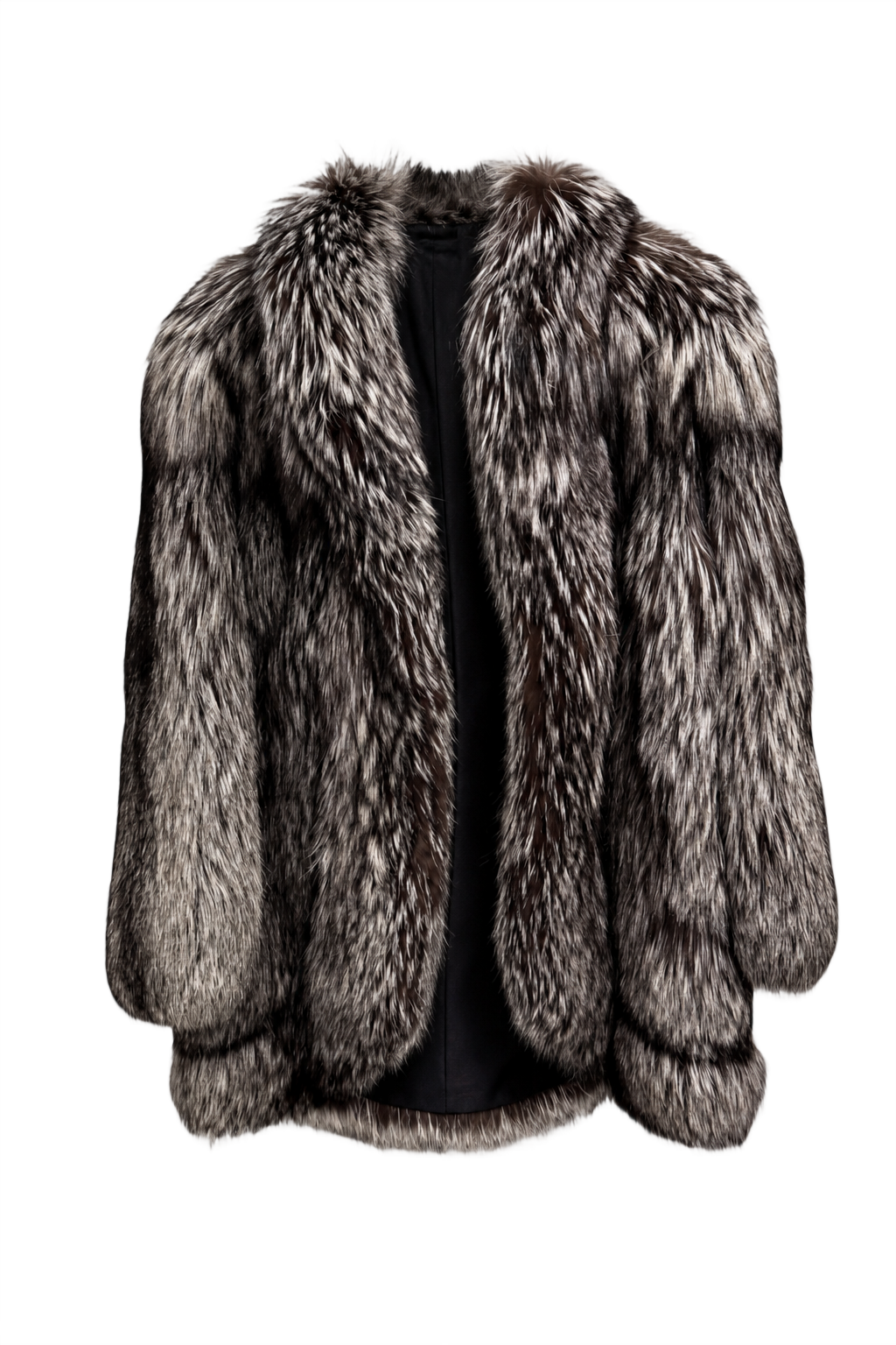 1980s Gray and White Fur Coat - Front View