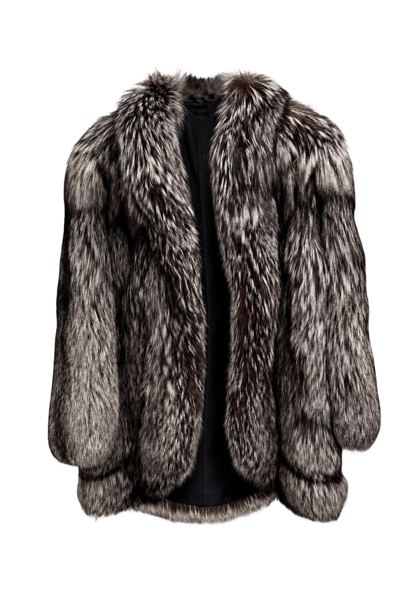 1980s Gray and White Fur Coat - Front View