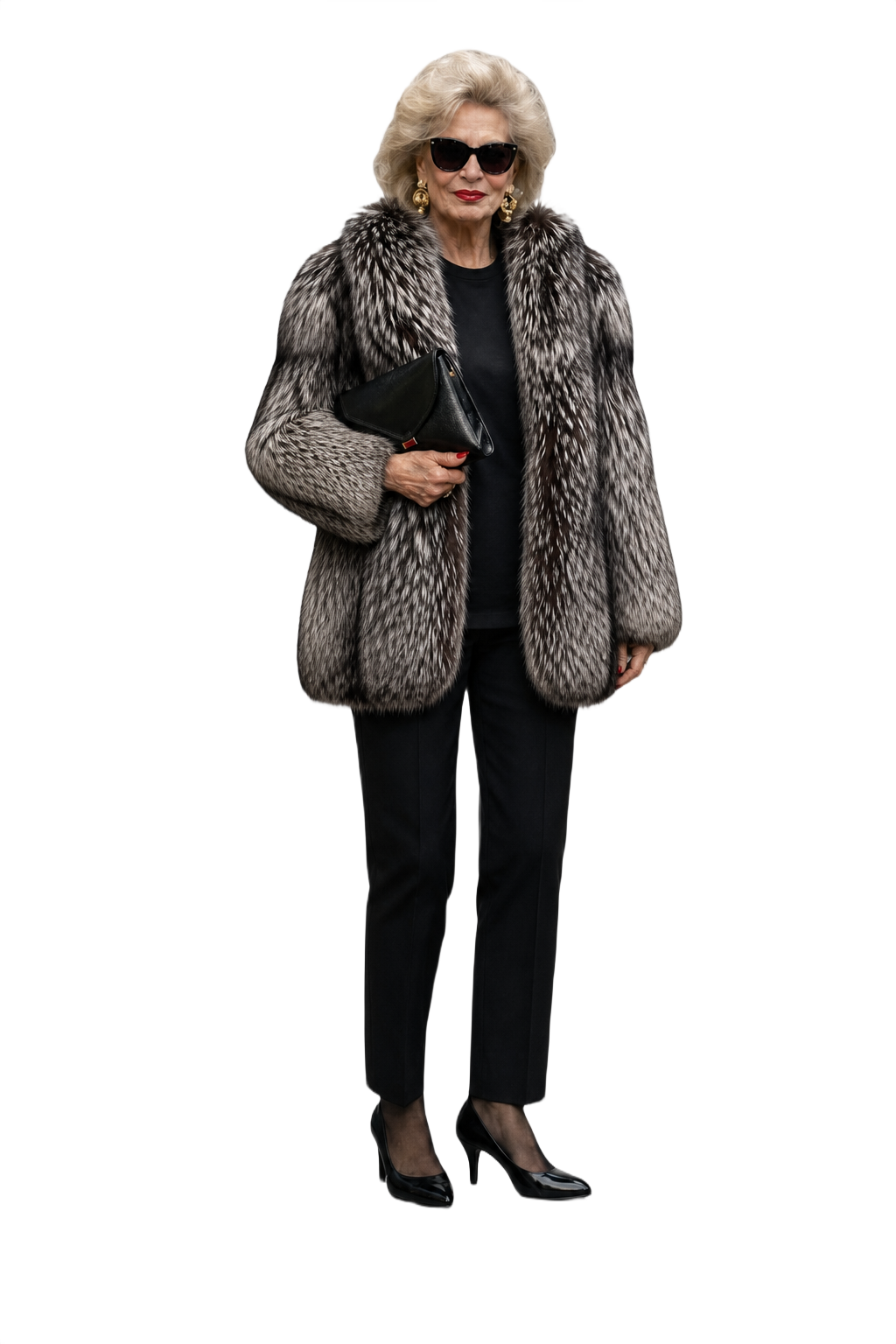 1980s Gray and White Fur Coat - Model