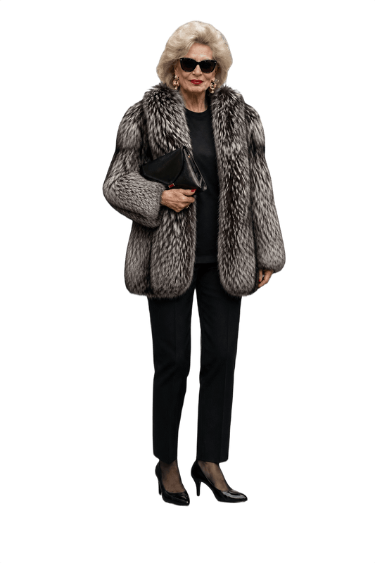 1980s Gray and White Fur Coat - Model