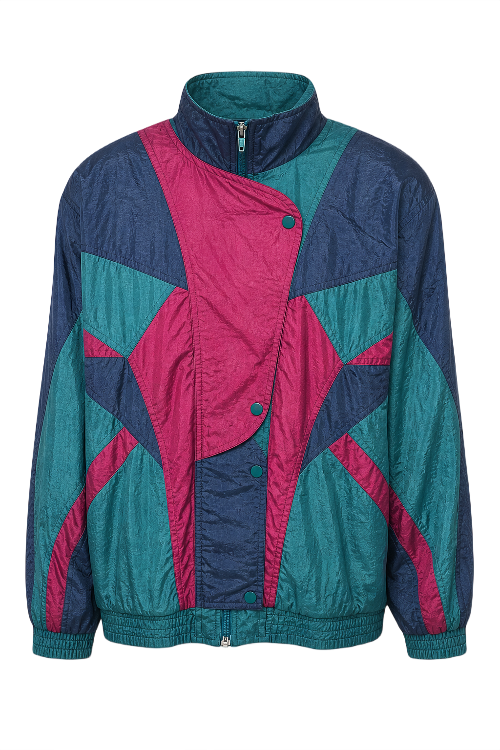 1980s Teal Magenta Nylon Jacket - Front View