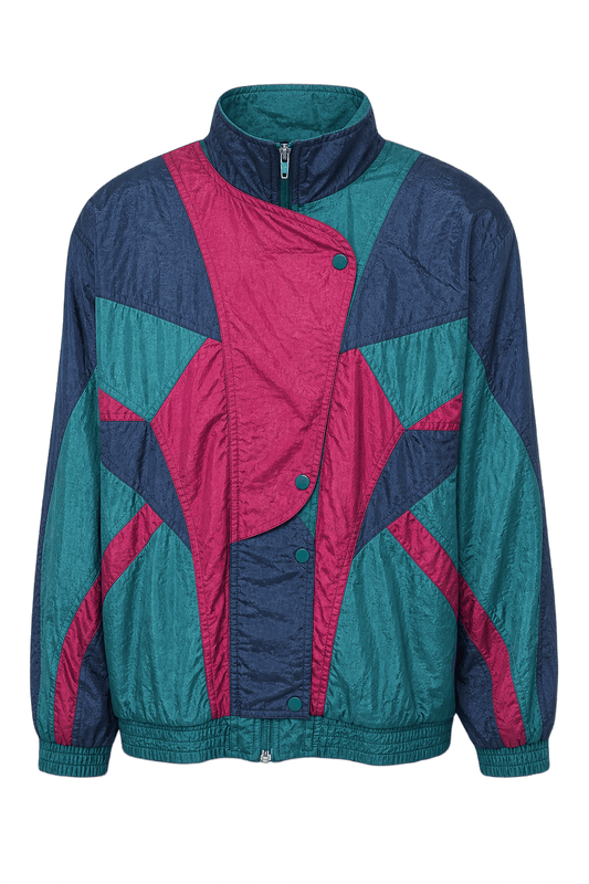 1980s Teal Magenta Nylon Jacket - Front View