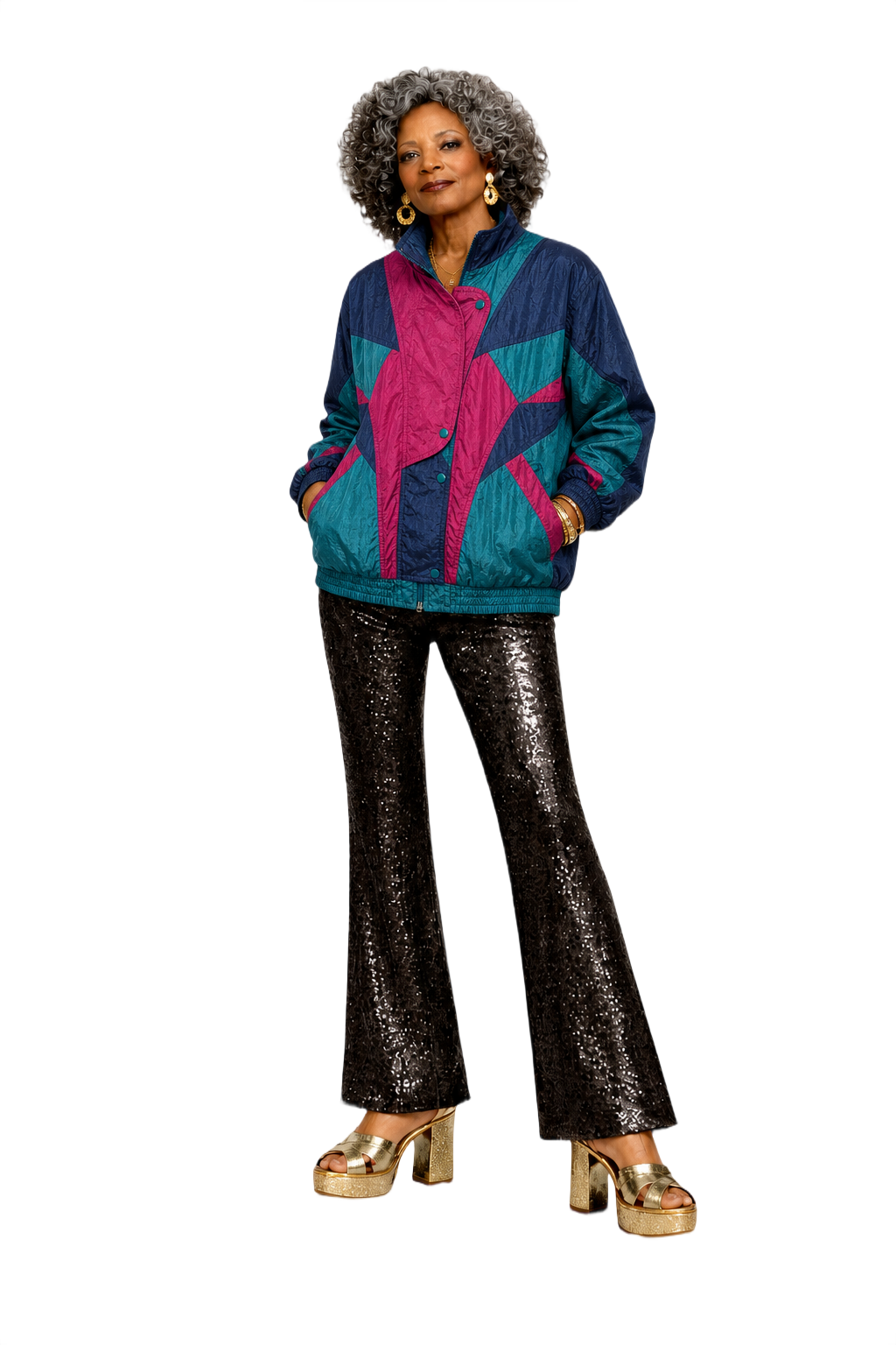 1980s Teal Magenta Nylon Jacket - Model