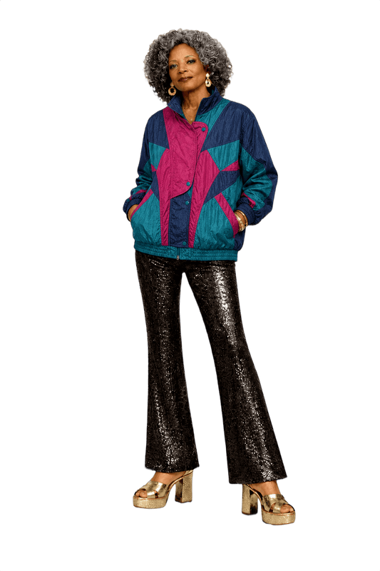 1980s Teal Magenta Nylon Jacket - Model