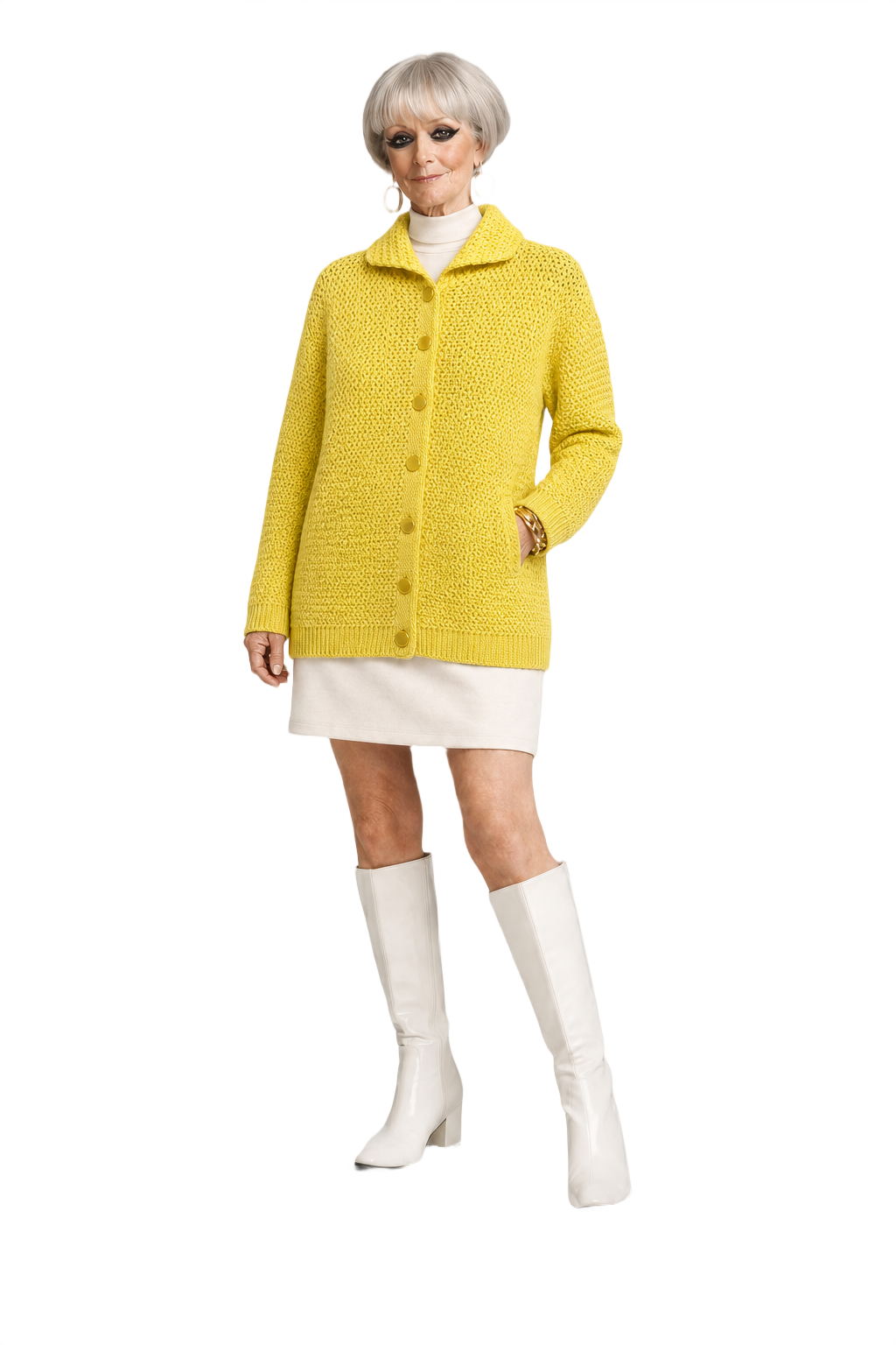 1960s Yellow Wool Cardigan - Model