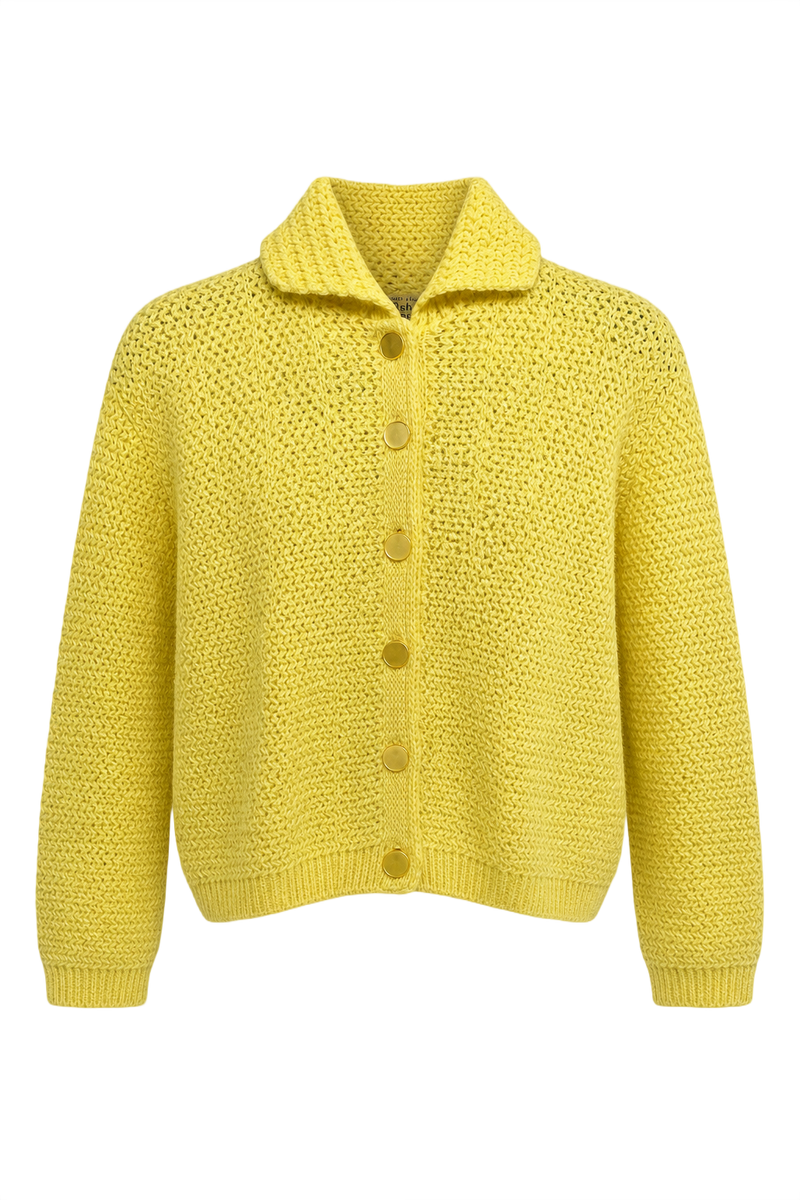 1960s Yellow Wool Cardigan - Front View