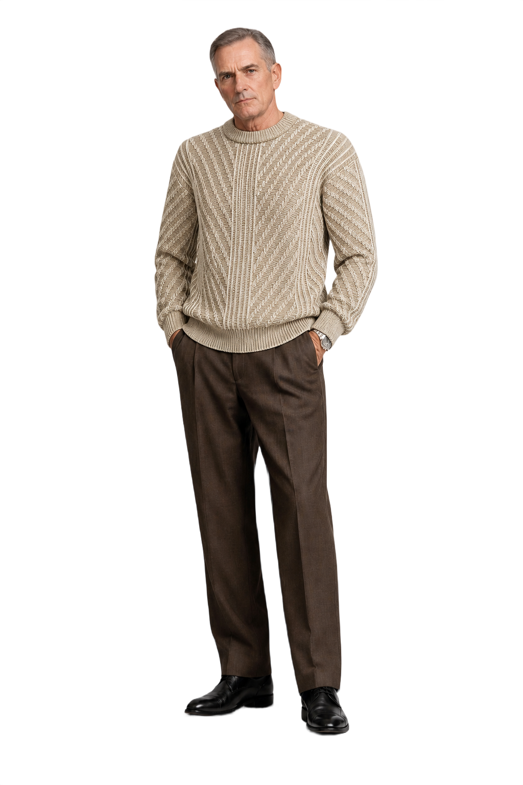 1980s Beige Cotton Blend Sweater - Model