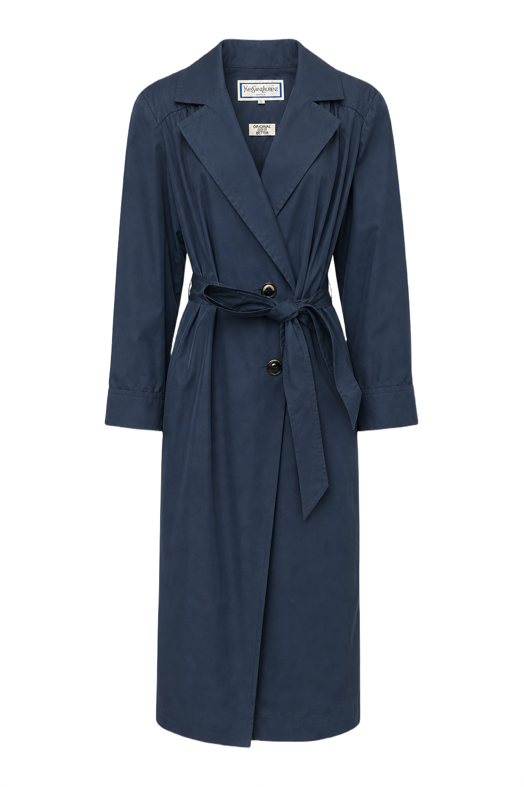 1980s Navy Blue Nylon Trench Coat - Front View