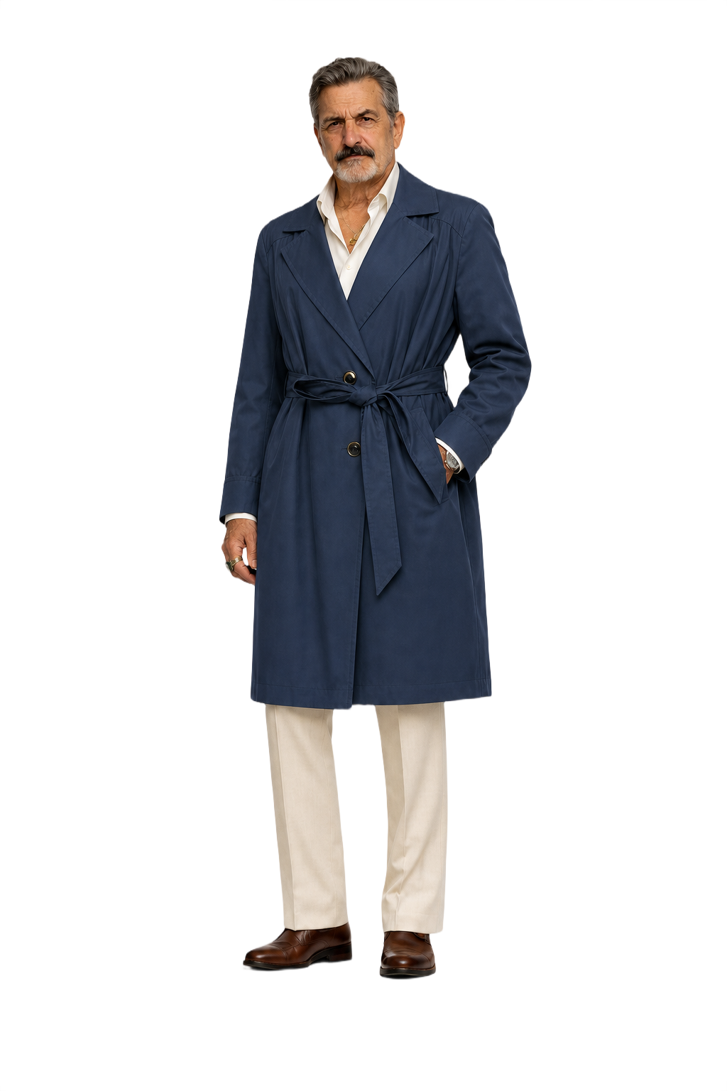 1980s Navy Blue Nylon Trench Coat - Model