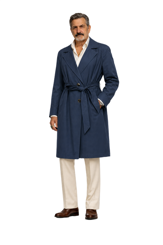 1980s Navy Blue Nylon Trench Coat - Model