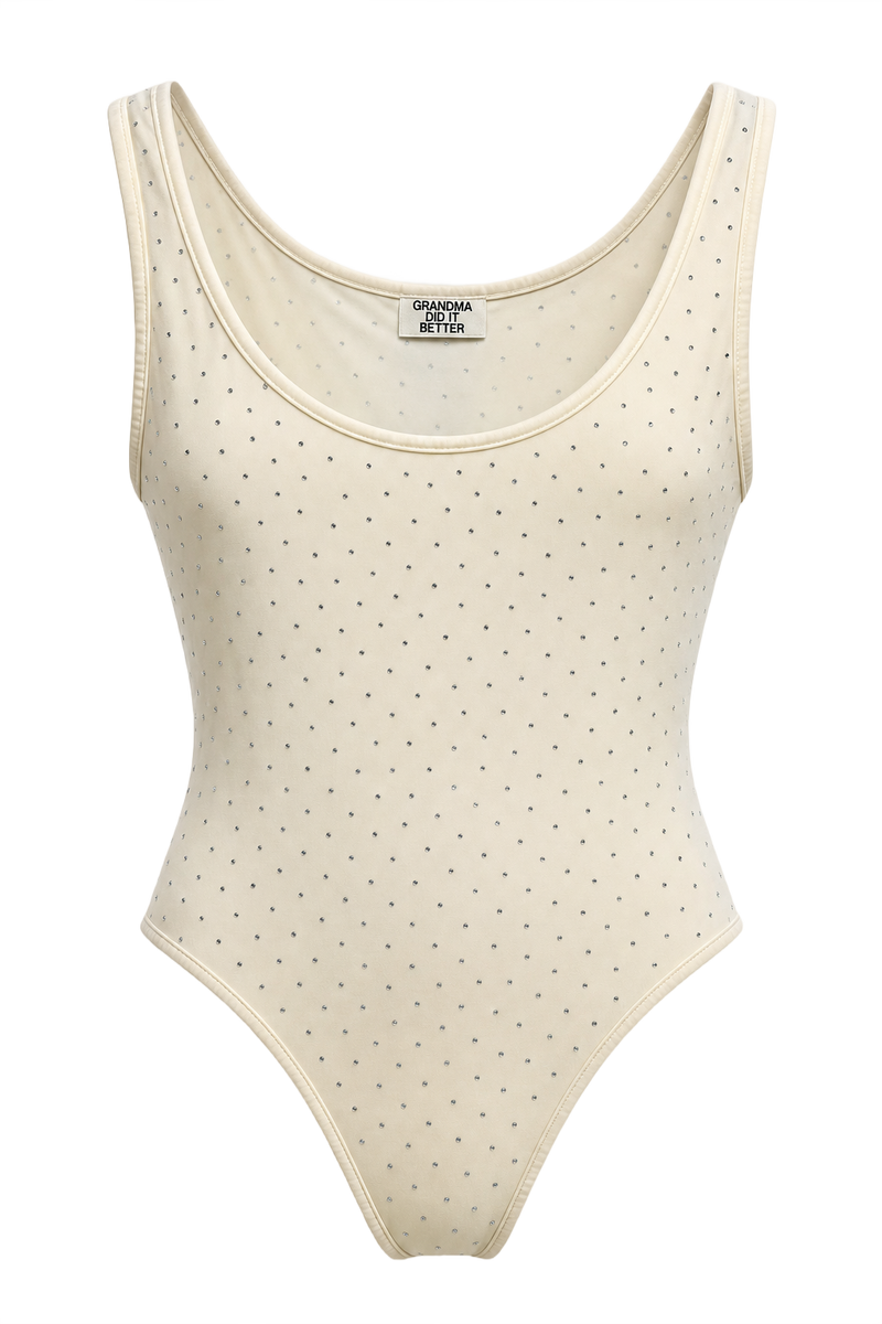 1980s Cream White Cotton Blend Bodysuit - Front View