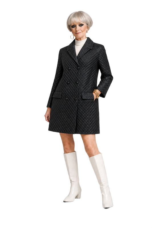 1960s Black Polyester Coat - Model