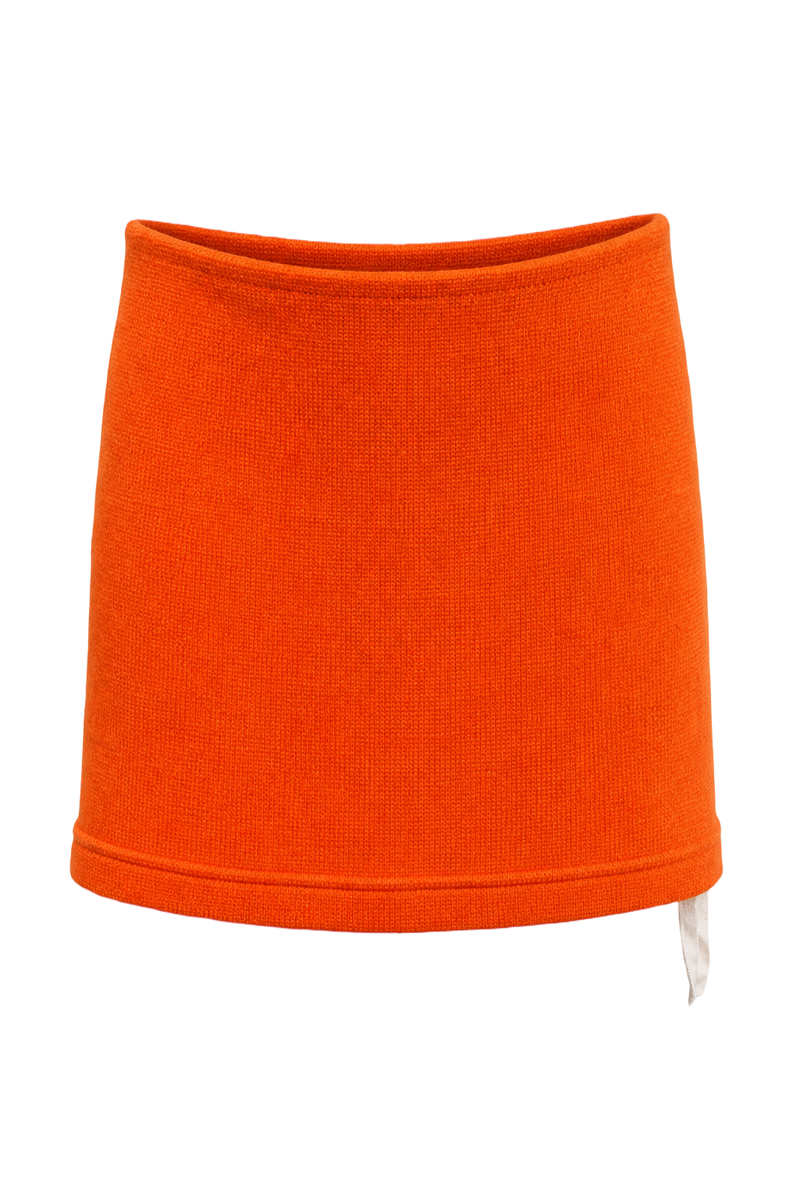 1990s Bright Orange Wool Skirt - Front View
