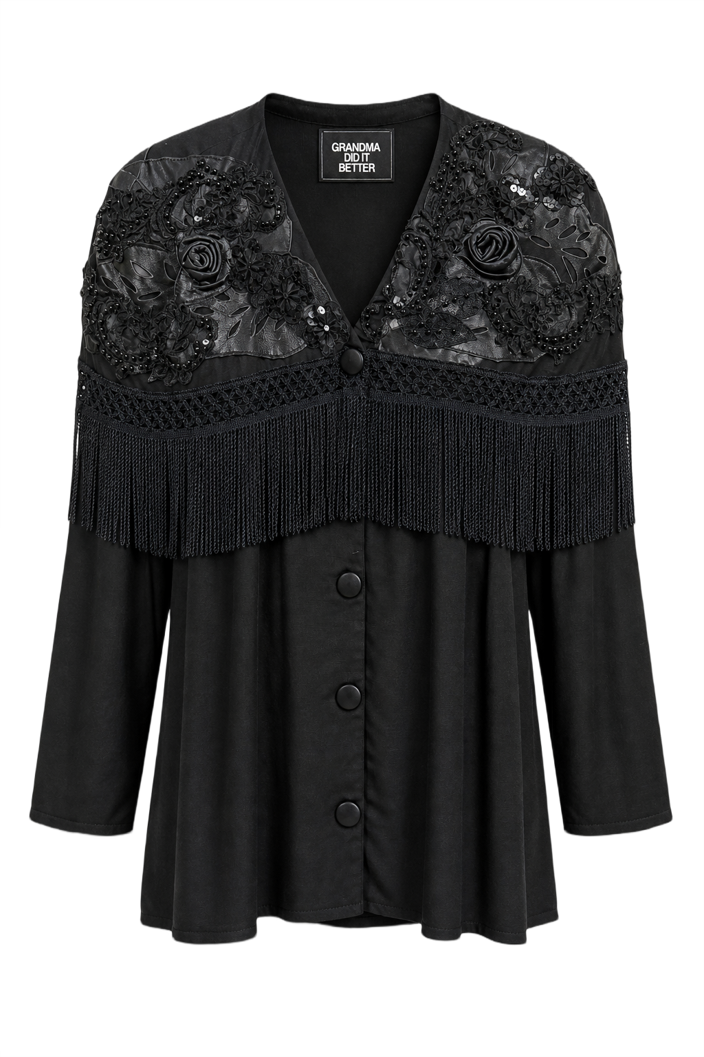 1980s Black Synthetic Blouse - Front View