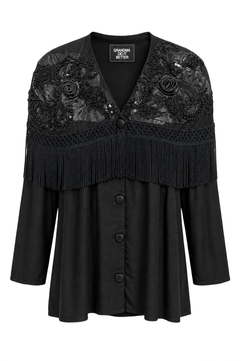 1980s Black Synthetic Blouse - Front View