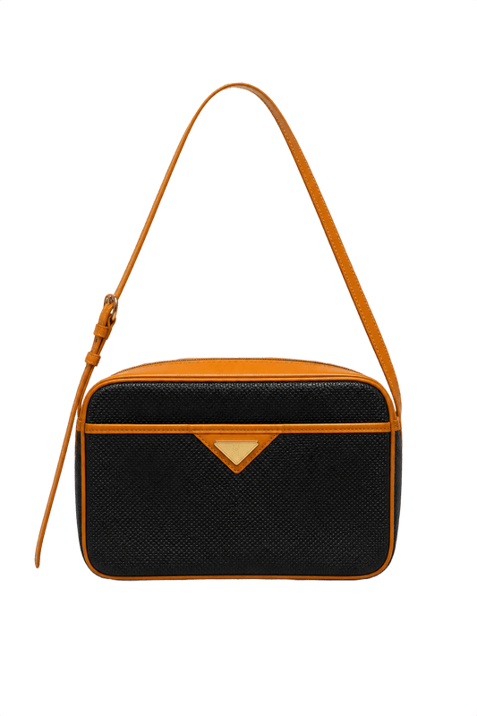 1980s Black Leather Shoulder Bag - Front View