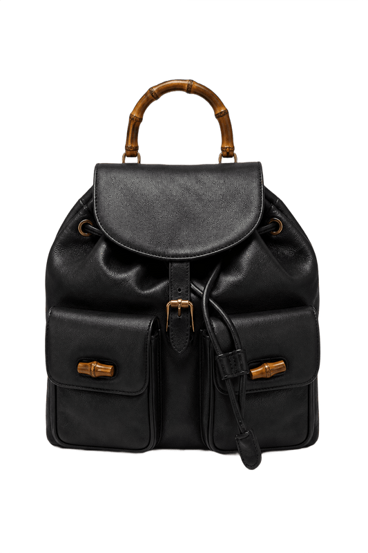 1990s Black Leather Backpack - Front View