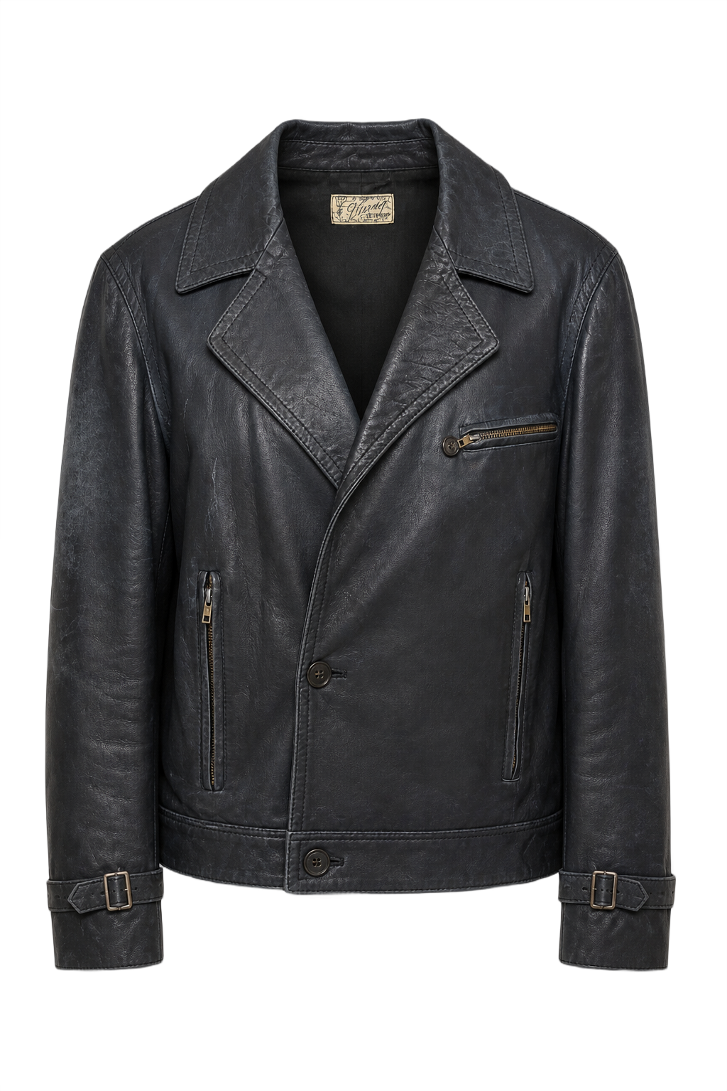 1930s Black Leather Jacket - Front View