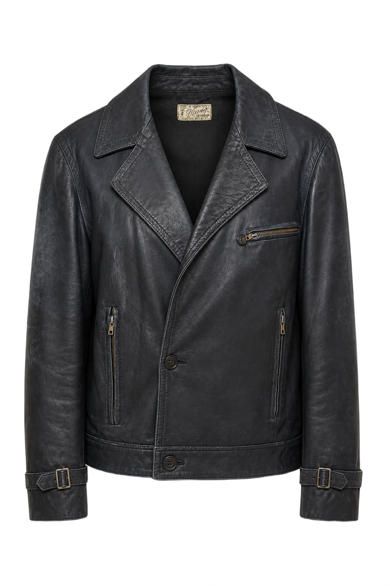 1930s Black Leather Jacket - Front View