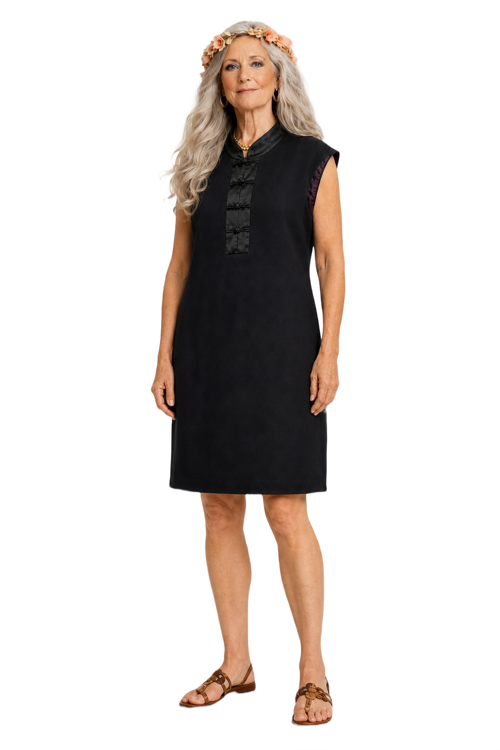 1970s Black Polyester Dress - Model