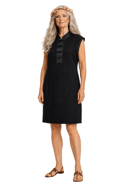 1970s Black Polyester Dress - Model