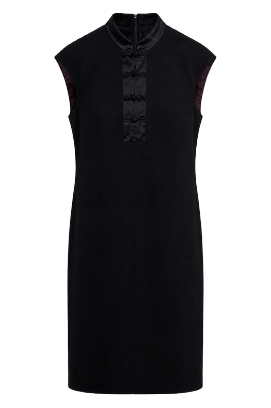 1970s Black Polyester Dress - Front View