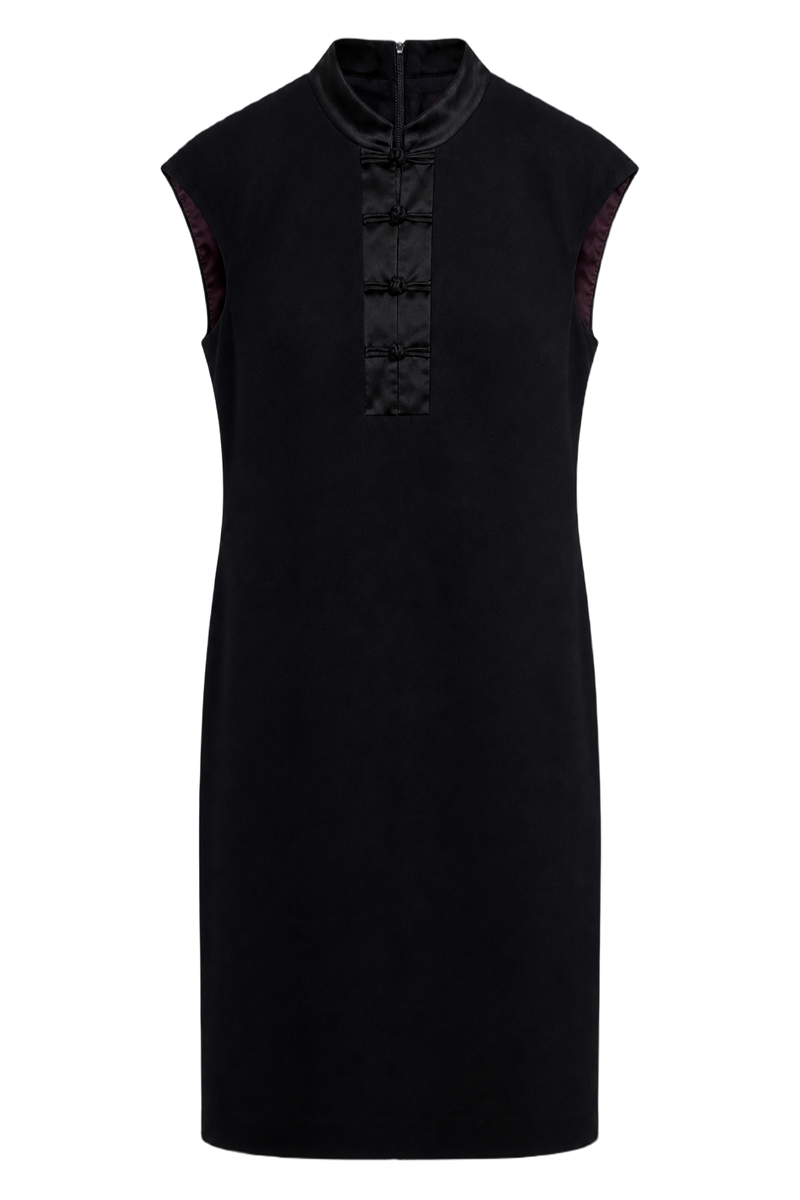 1970s Black Polyester Dress - Front View