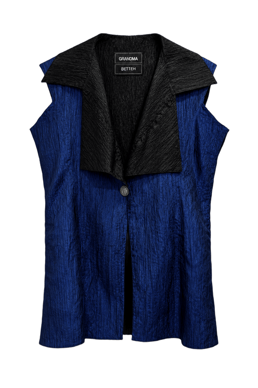 1990s Blue Polyester Vest - Front View