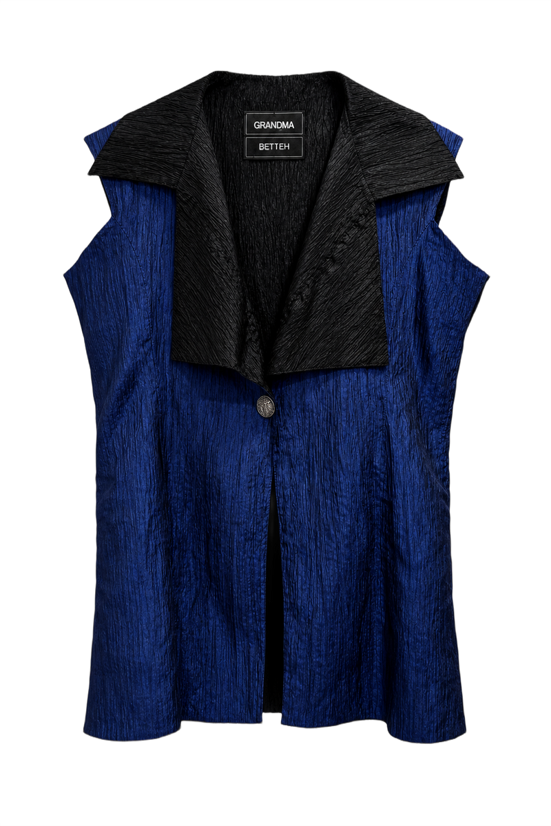 1990s Blue Polyester Vest - Front View