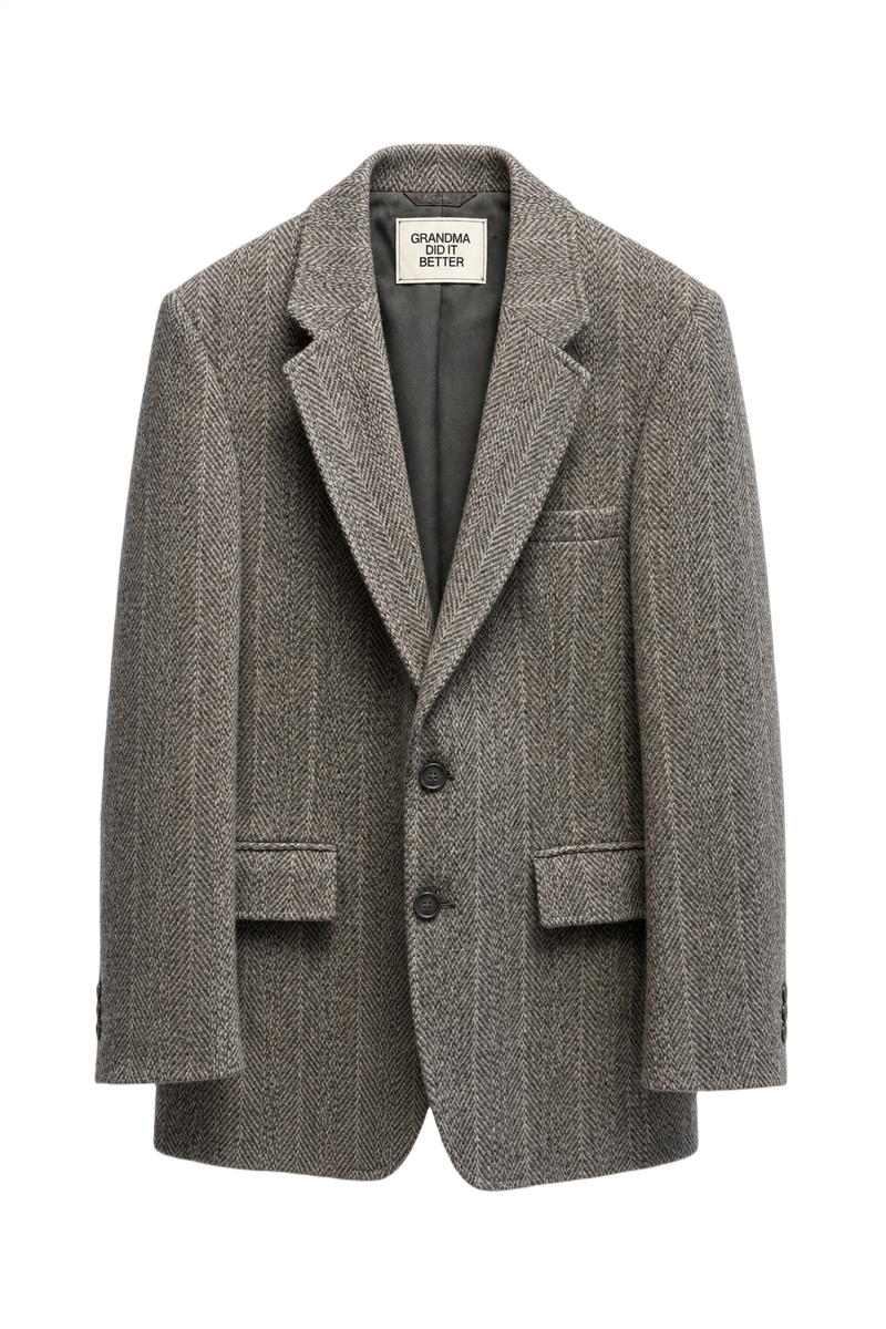 1980s Grey Wool Blazer - Front View