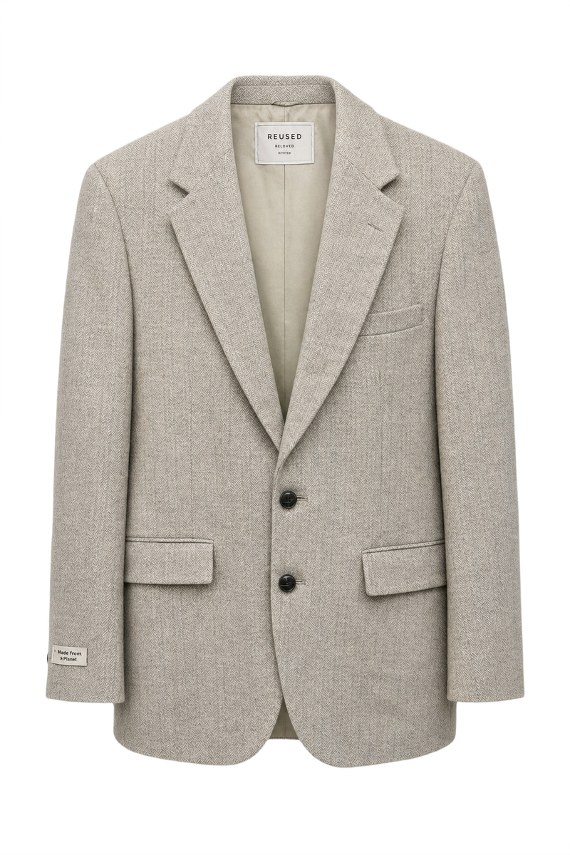 1980s Light Grey Wool Blazer - Front View
