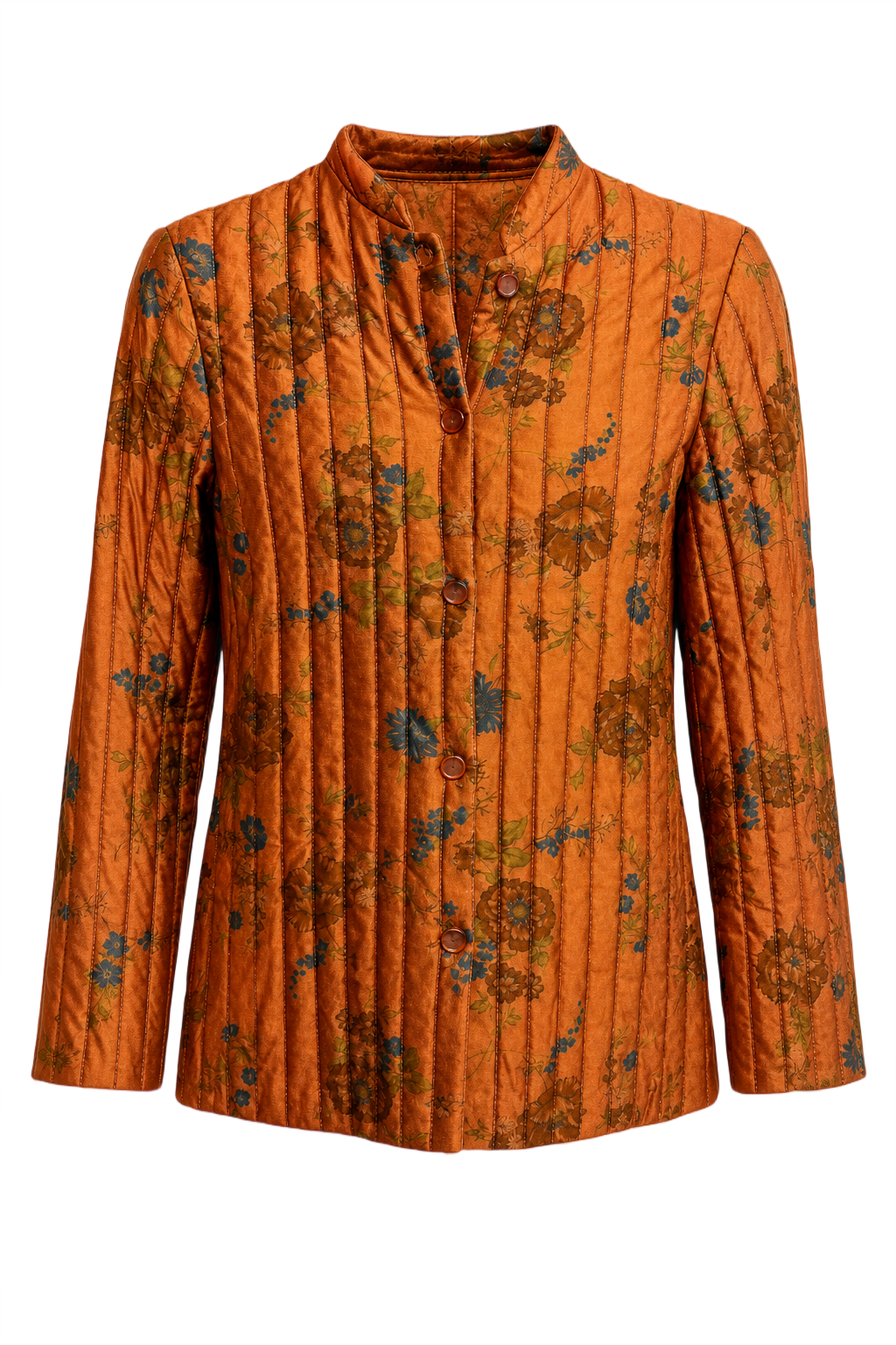 1970s Burnt Orange Synthetic Blend Jacket - Front View