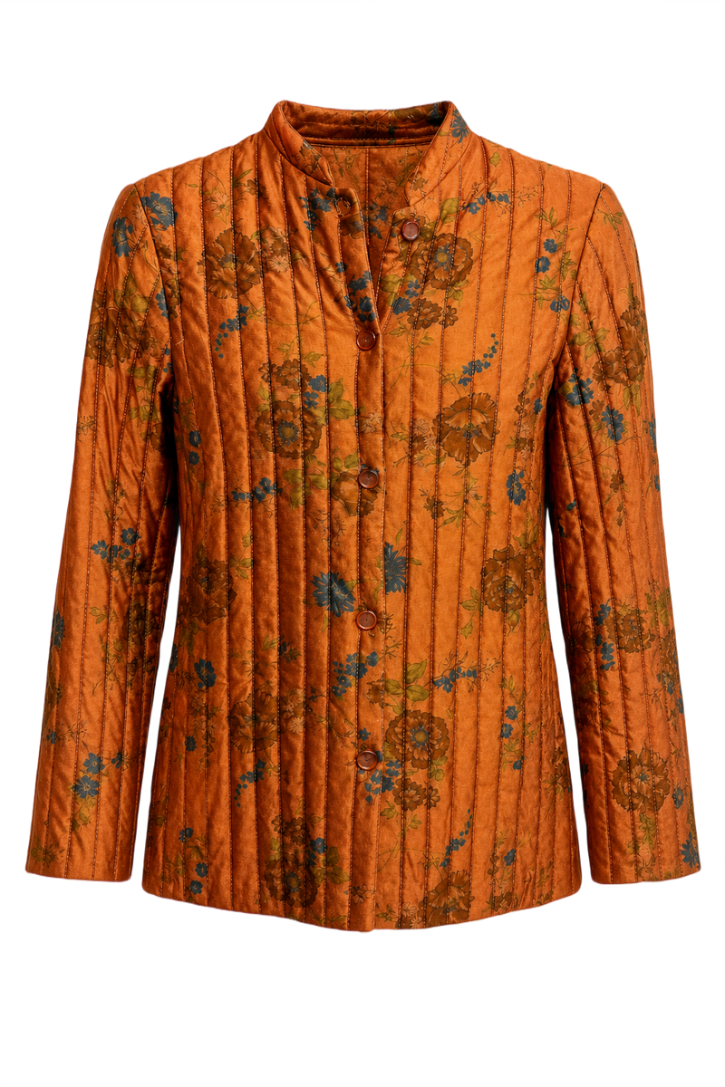 1970s Burnt Orange Synthetic Blend Jacket - Front View