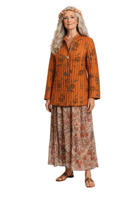 1970s Burnt Orange Synthetic Blend Jacket - Model