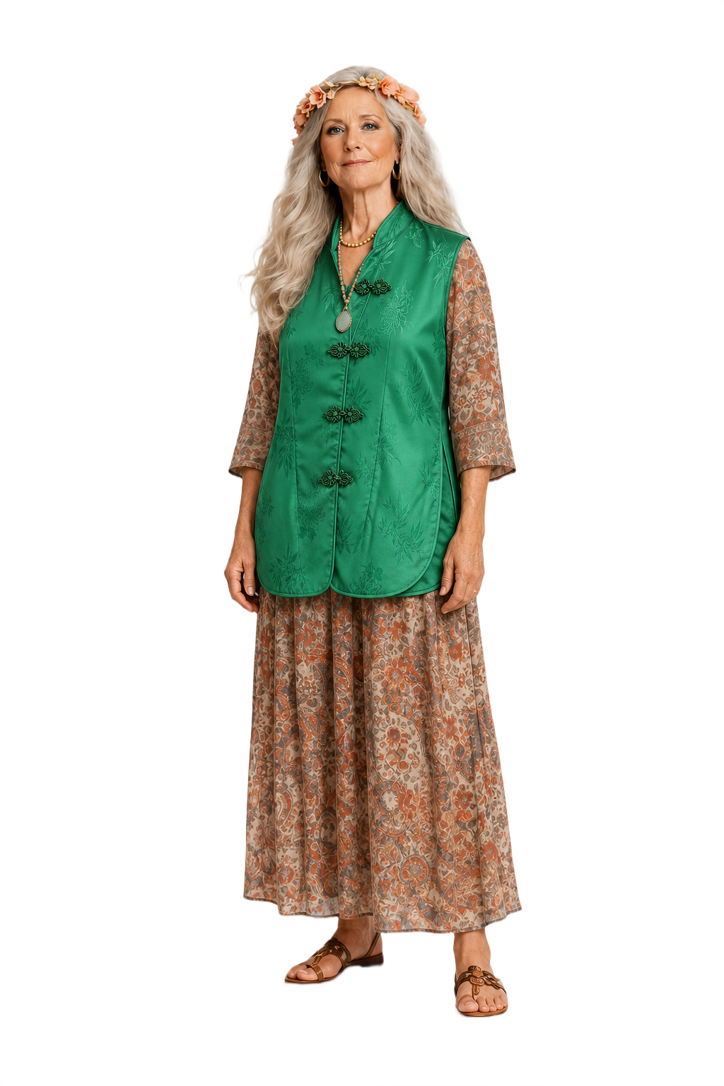 1970s Emerald Green Satin Vest - Model